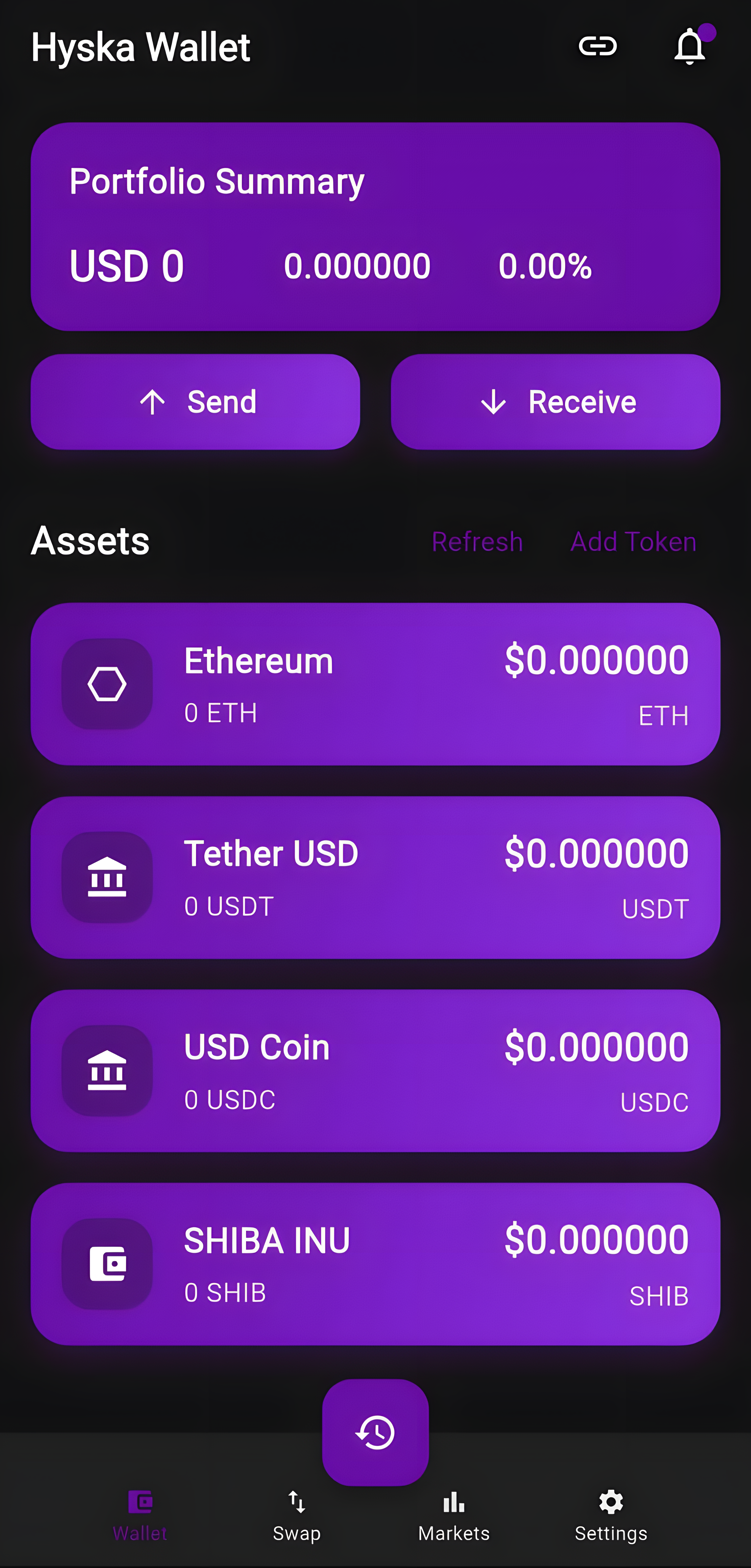 Preview do aplicativo Hyska Wallet